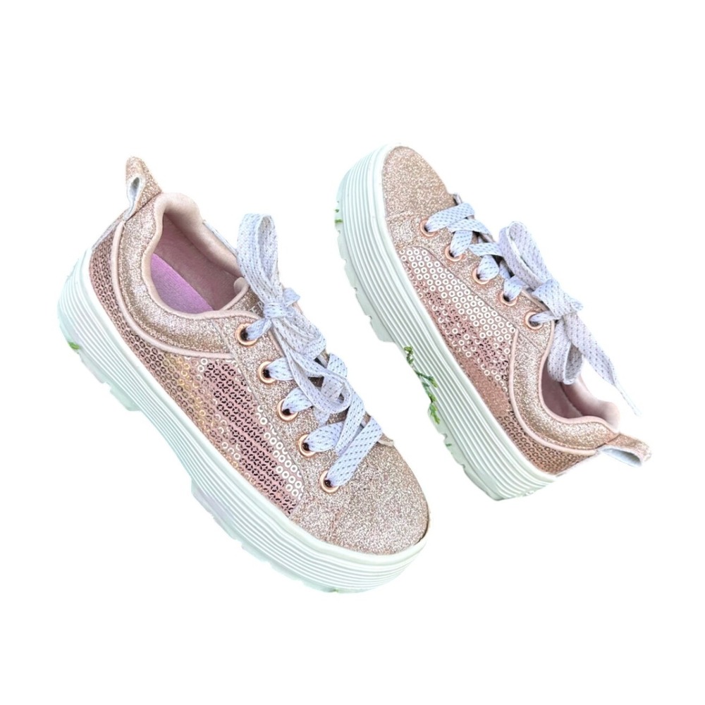 Skechers Toddler Girl Elevated Sneakers Size 11.5 Rose Gold Glitter‎ Shoes